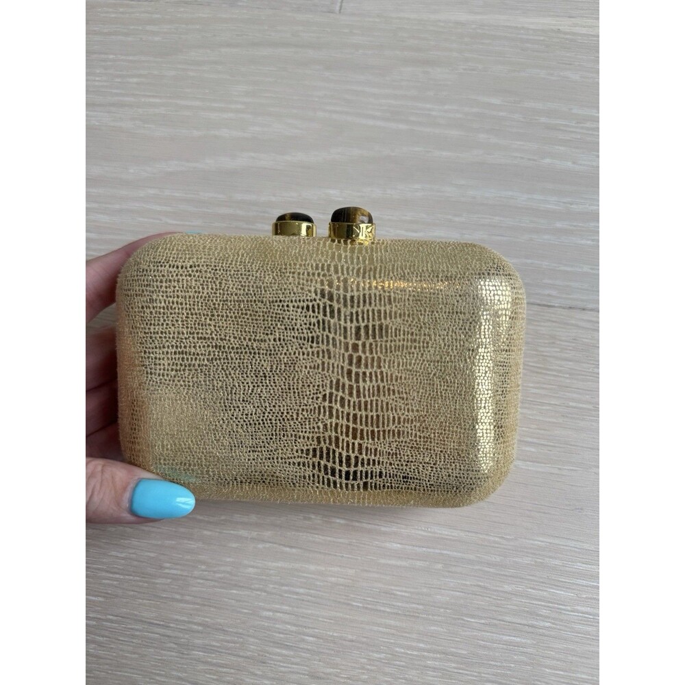 Kotur Gold Purse- Faux Snakeskin-Amber Closures-Clutch Or Shoulder-5.5x3.5